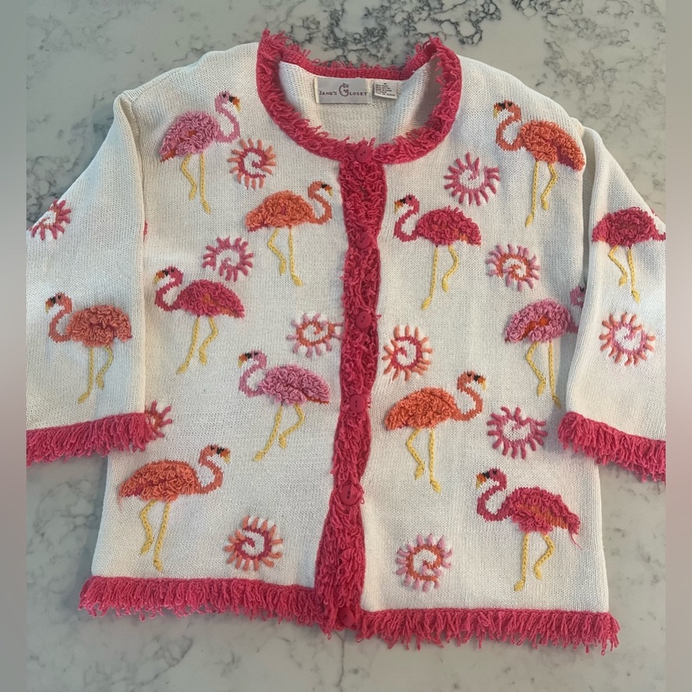 Vintage Jane’s Closet Flamingo 3/4 Sleeve Button Front Cardigan Sweater Medium
